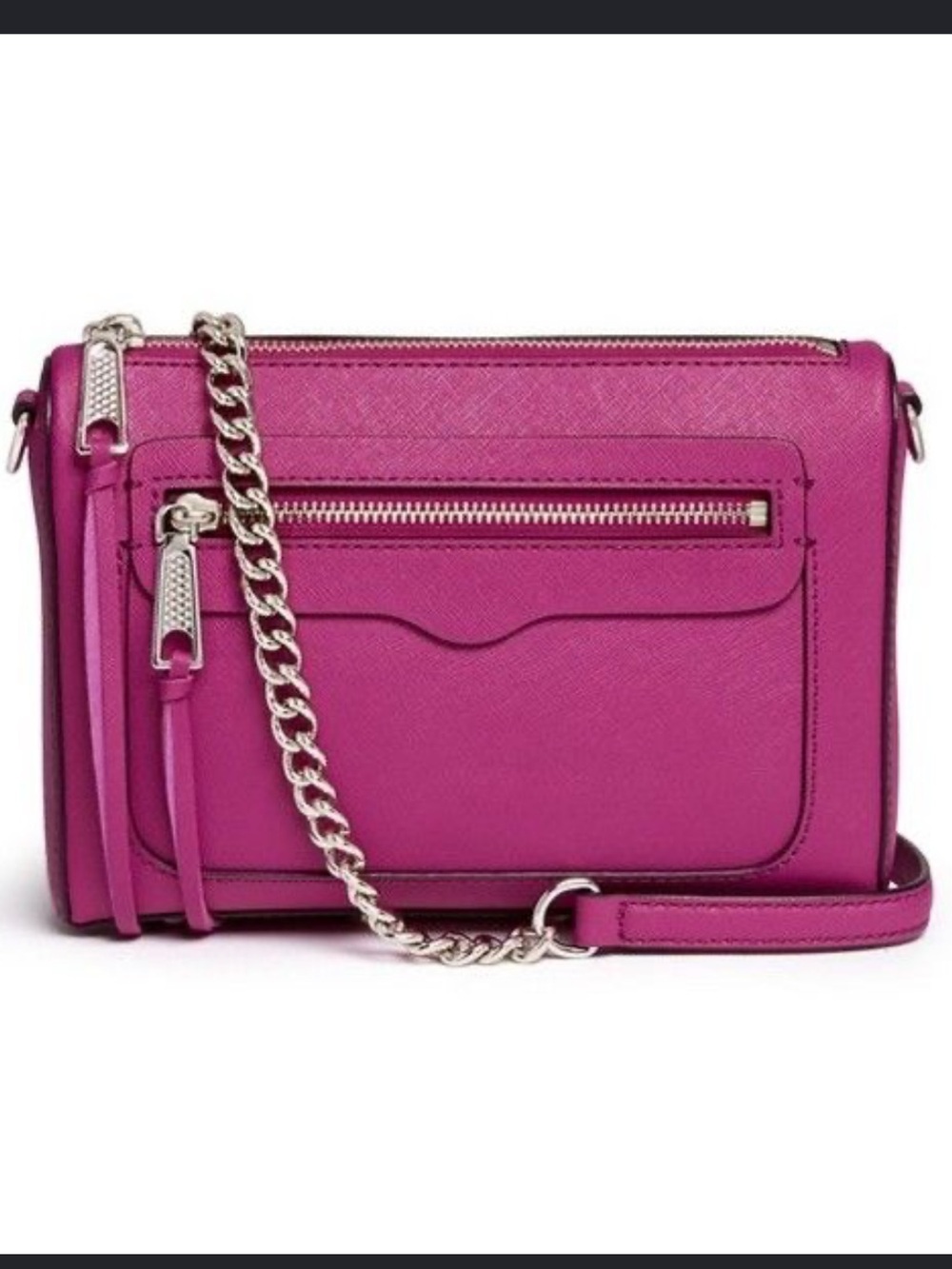 REBECCA MINKOFF Avery Saffiano Leather Cross Body Purse Bag Magenta NEW
